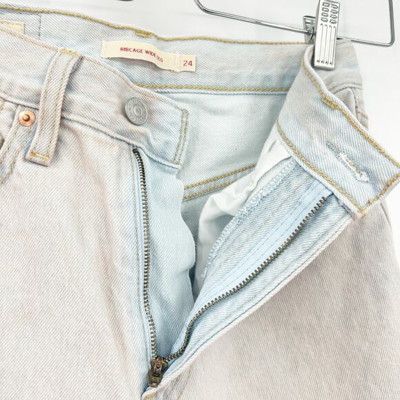 Levis Womens Dyed Raw Hem High Rise Ribcage Wide Leg Jeans Size 24 Light Wash - Picture 5 of 10